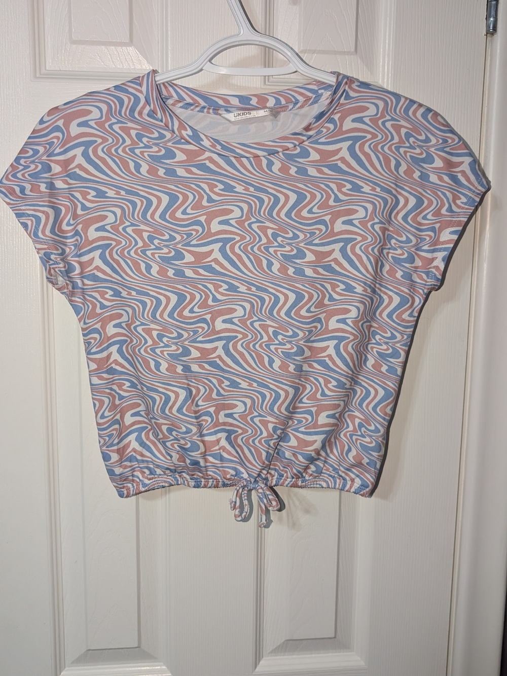 Girl’s Swirl Print Cinched Cropped Top - Blue & Pink
